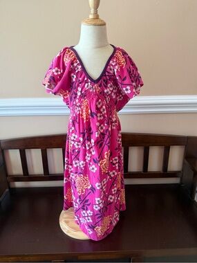 Tea Collection smocked bodice and flutter sleeves floral dress